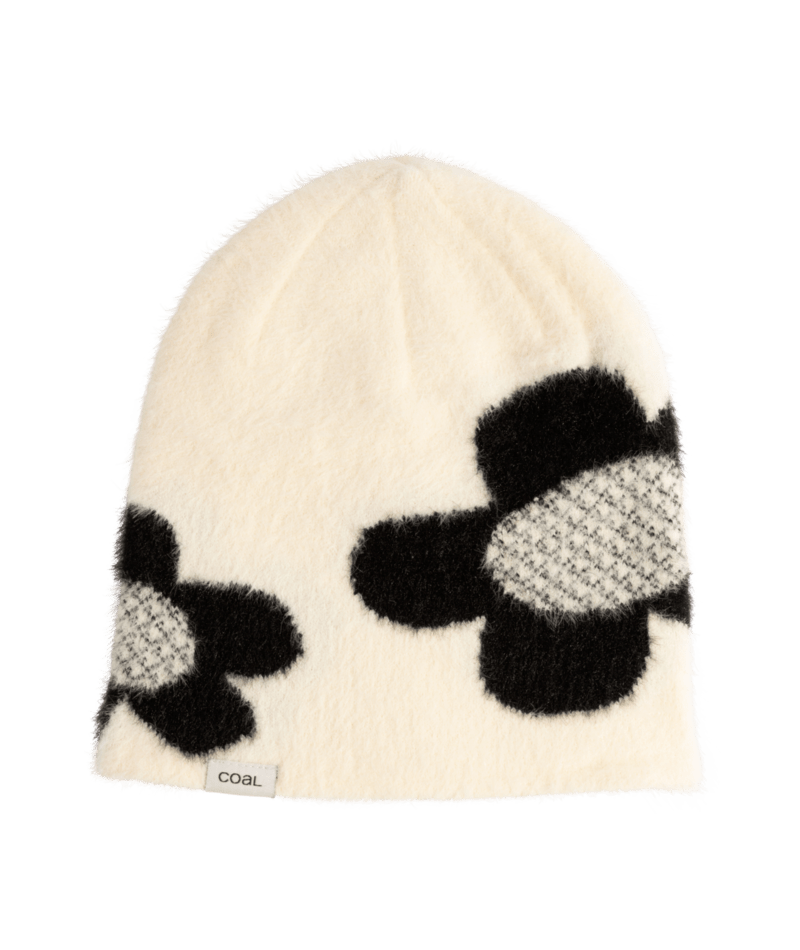 Coal Pearl Skull Beanie worn by a man and woman, showcasing black knit fabric with pearl skull design, unisex winter accessory.