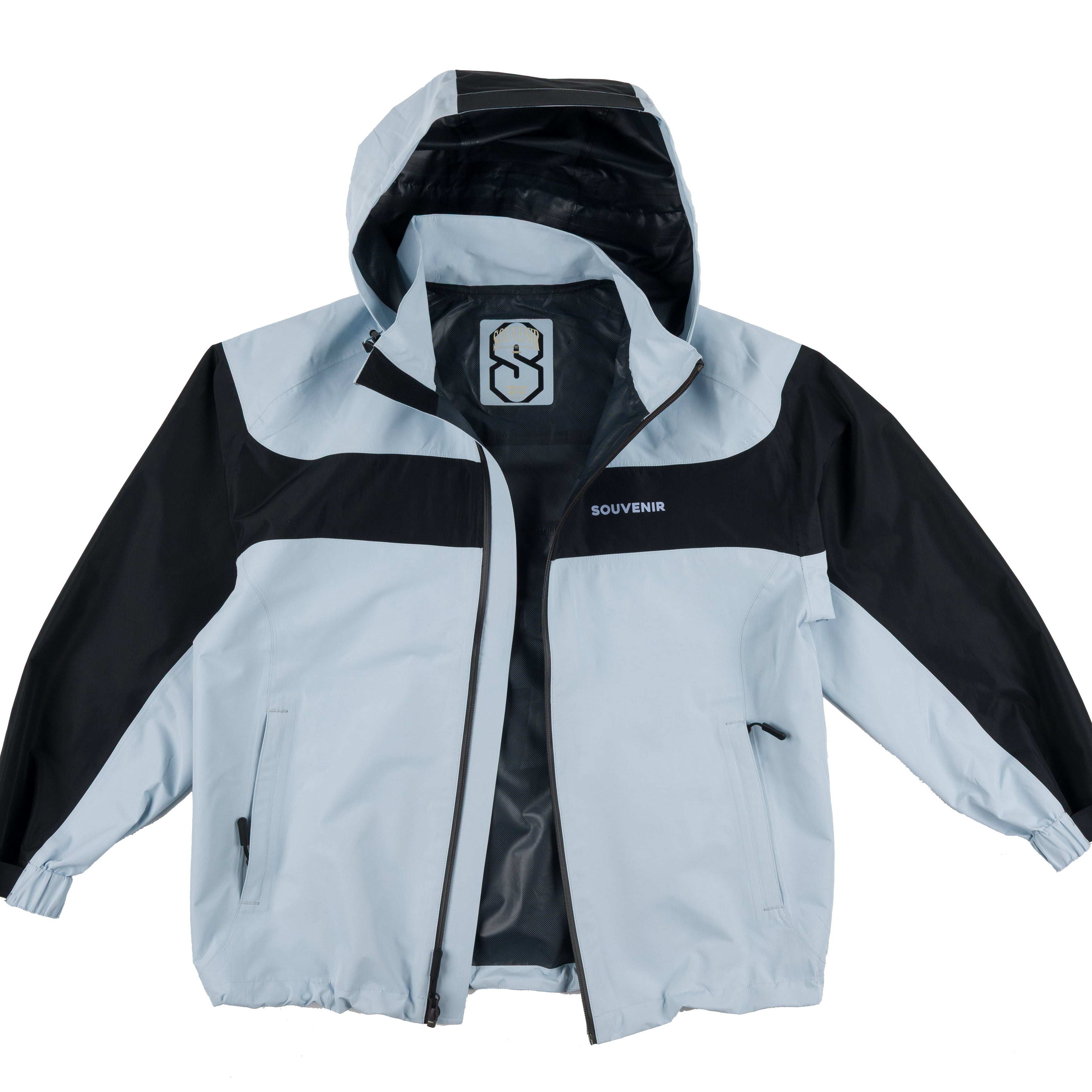 Souvenir 2.5 Ply Jacket 2027 for men and women, displayed in black with front zipper and hood, suitable for casual wear.
