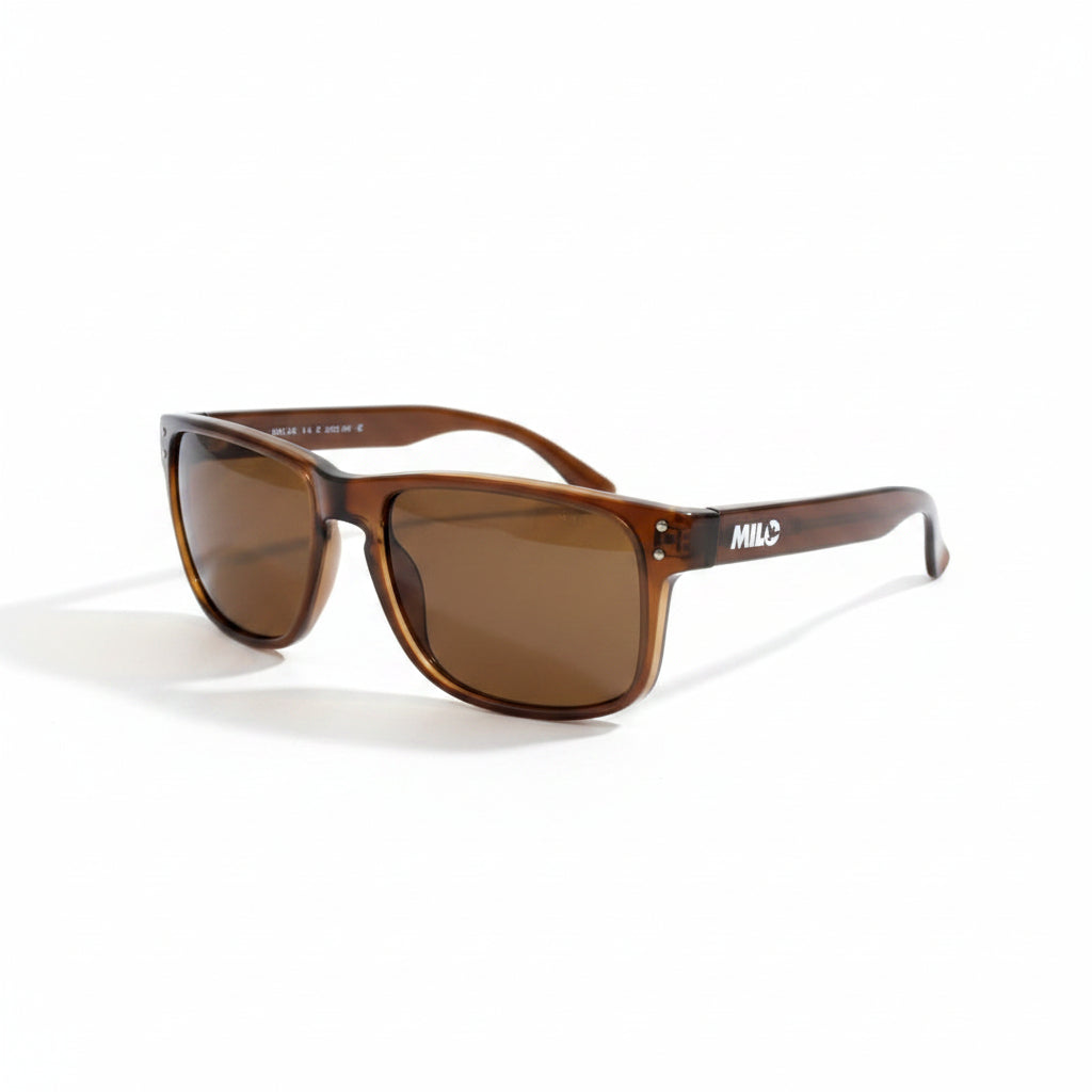 Milosport 3300 polarized sunglasses with black frames and tinted lenses, showcasing a sleek accessory design.