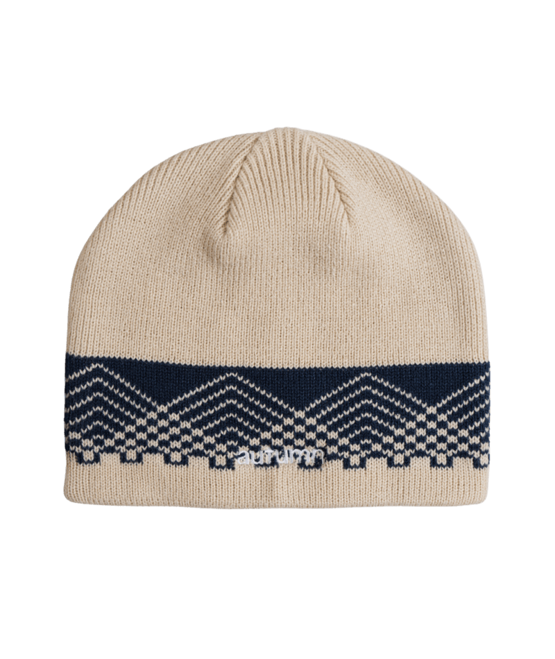 Autumn Warp Beanie in cozy knit for men and women, stylish fall accessory in warm, earthy tones.