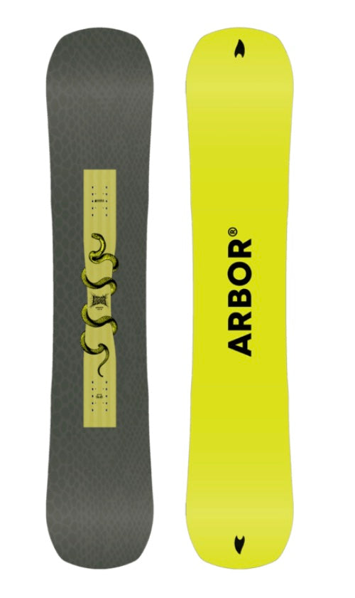 Arbor Draft Snowboard 2027 for snowboarding, displaying the snowboard's design and graphics on a clear background.