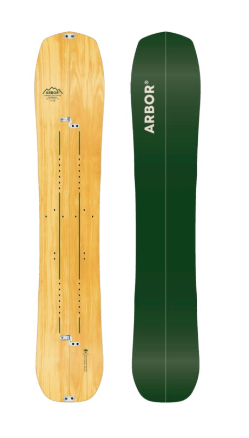 Arbor Landmark Splitboard snowboard for winter snowboarding, featuring a sleek design and splitboard construction for backcountry riding.