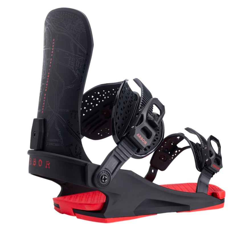 Arbor Utility snowboard bindings for winter snowboarding, featuring adjustable straps and supportive high-back design milosport