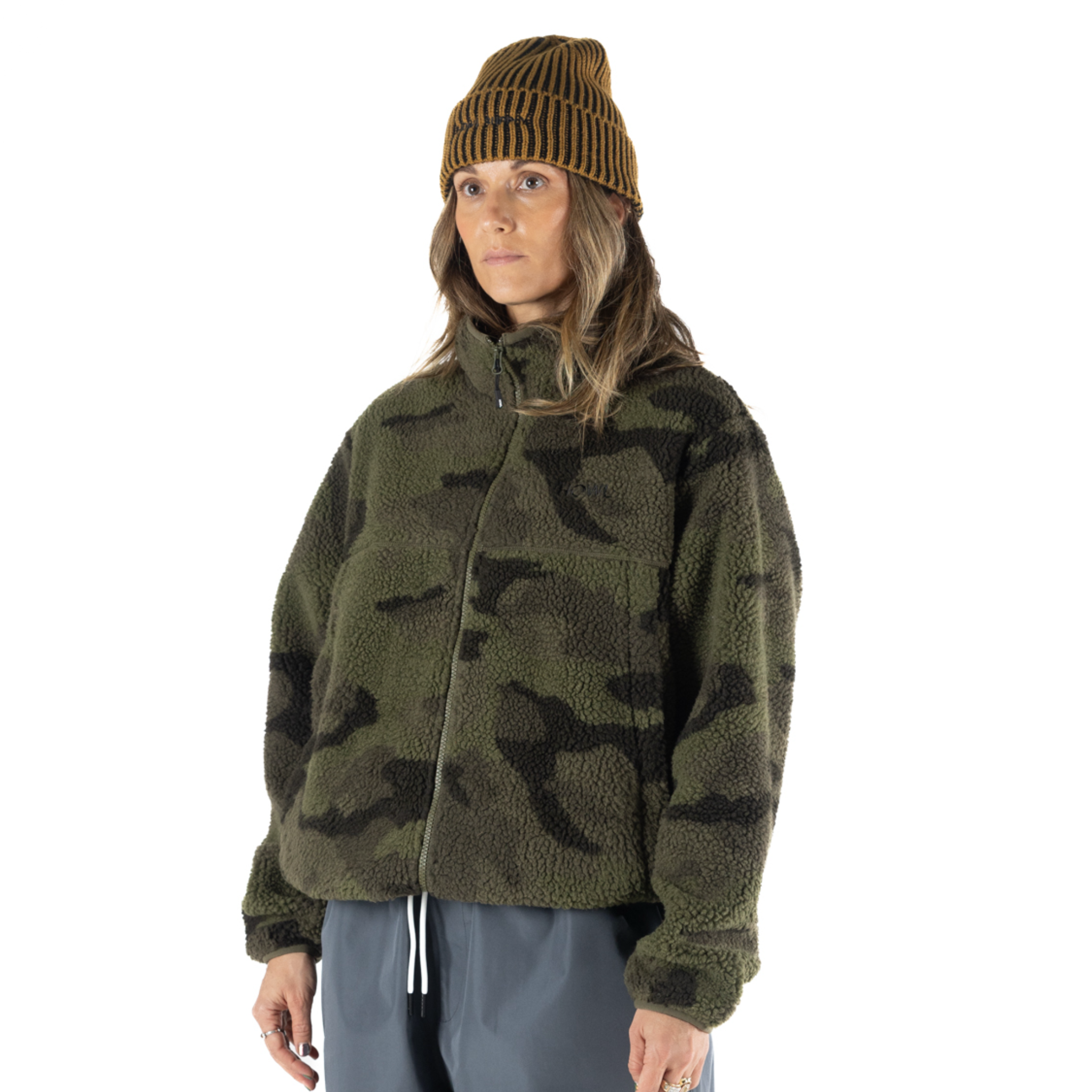Howl Howl Berber Fleece in camo print, unisex fleece jacket for men and women, featuring cozy textured fleece fabric.