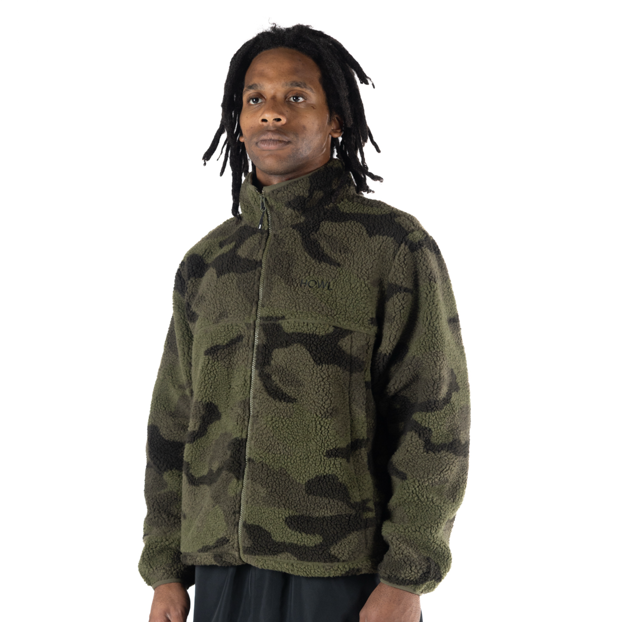 Howl Howl Berber Fleece Camouflage hoodie for men and women, featuring soft fleece fabric and a camo pattern.