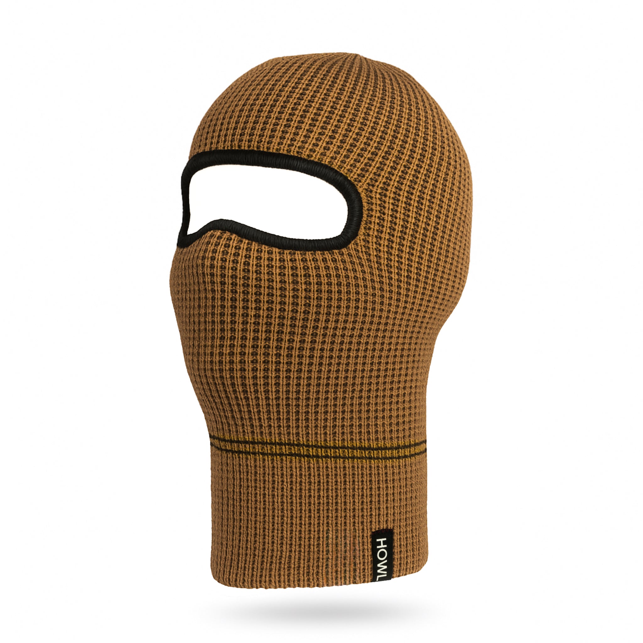 Brown Howl Burglar Facemask 2027 for men and women, made of durable material with eye and mouth openings for secure wear.