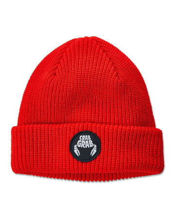 Crab Grab Circle Patch Beanie in Red 2024