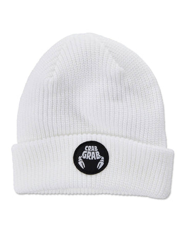 Crab Grab Circle Patch Beanie in White 2024