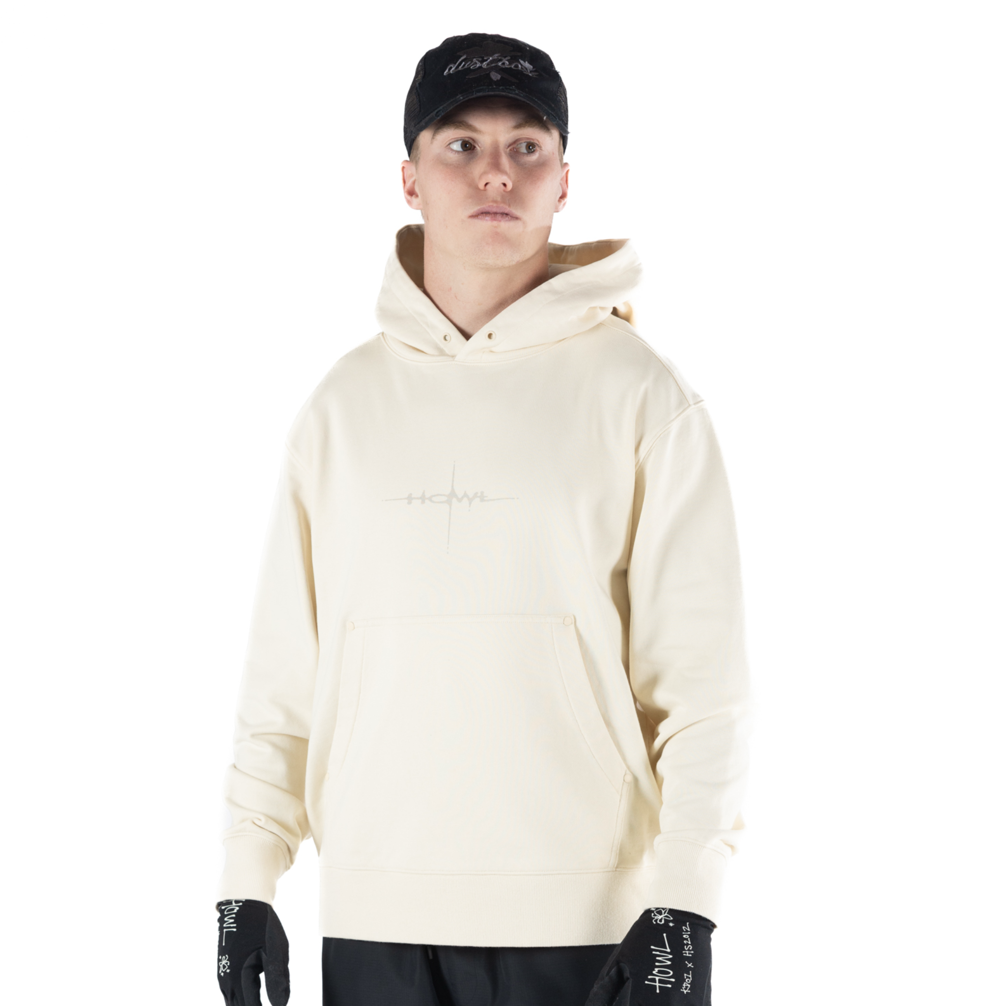 Howl cropped hoodie in bone color, unisex design, showcasing a casual cropped fit with long sleeves and a comfortable hood.