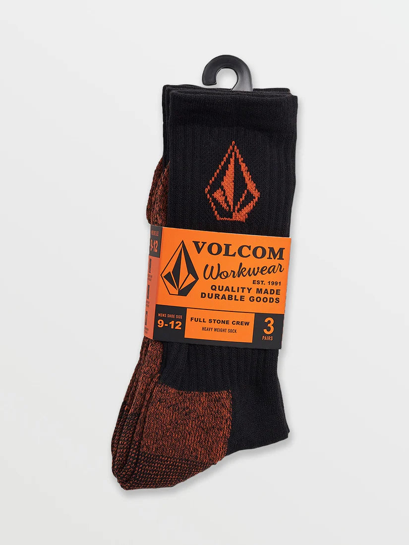 Volcom Workwear Sock 3 Pack in Black and Orange - M I L O S P O R T