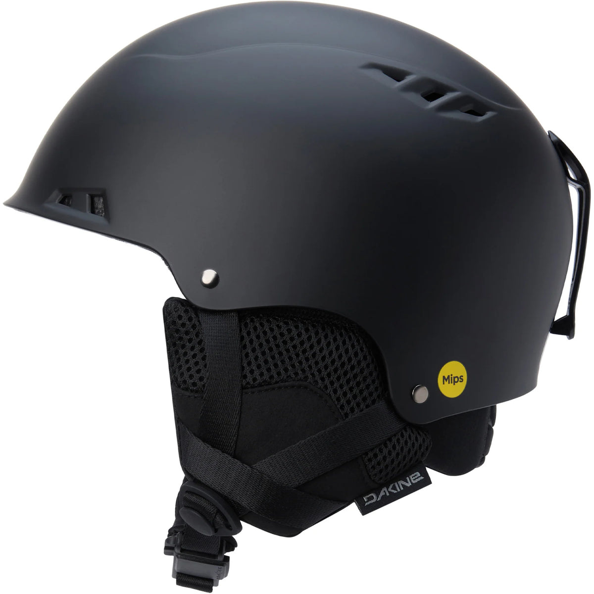 Black Dakine Daytripper MIPS snow helmet with adjustable straps and ventilation for winter snowboarding or skiing.