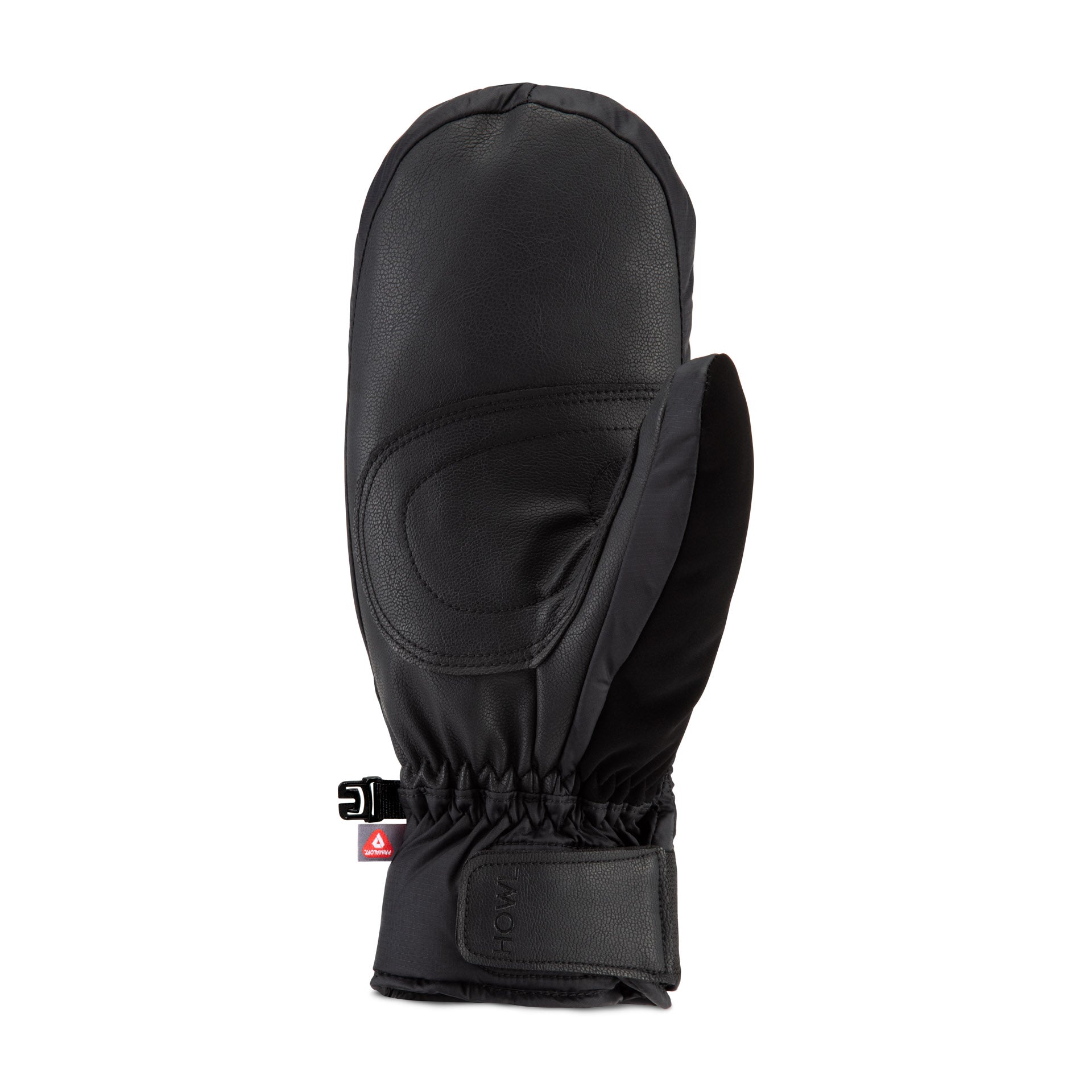 Black Howl Down Gore-Tex Mitt showing the right back side, designed for men and women, with insulated waterproof construction.