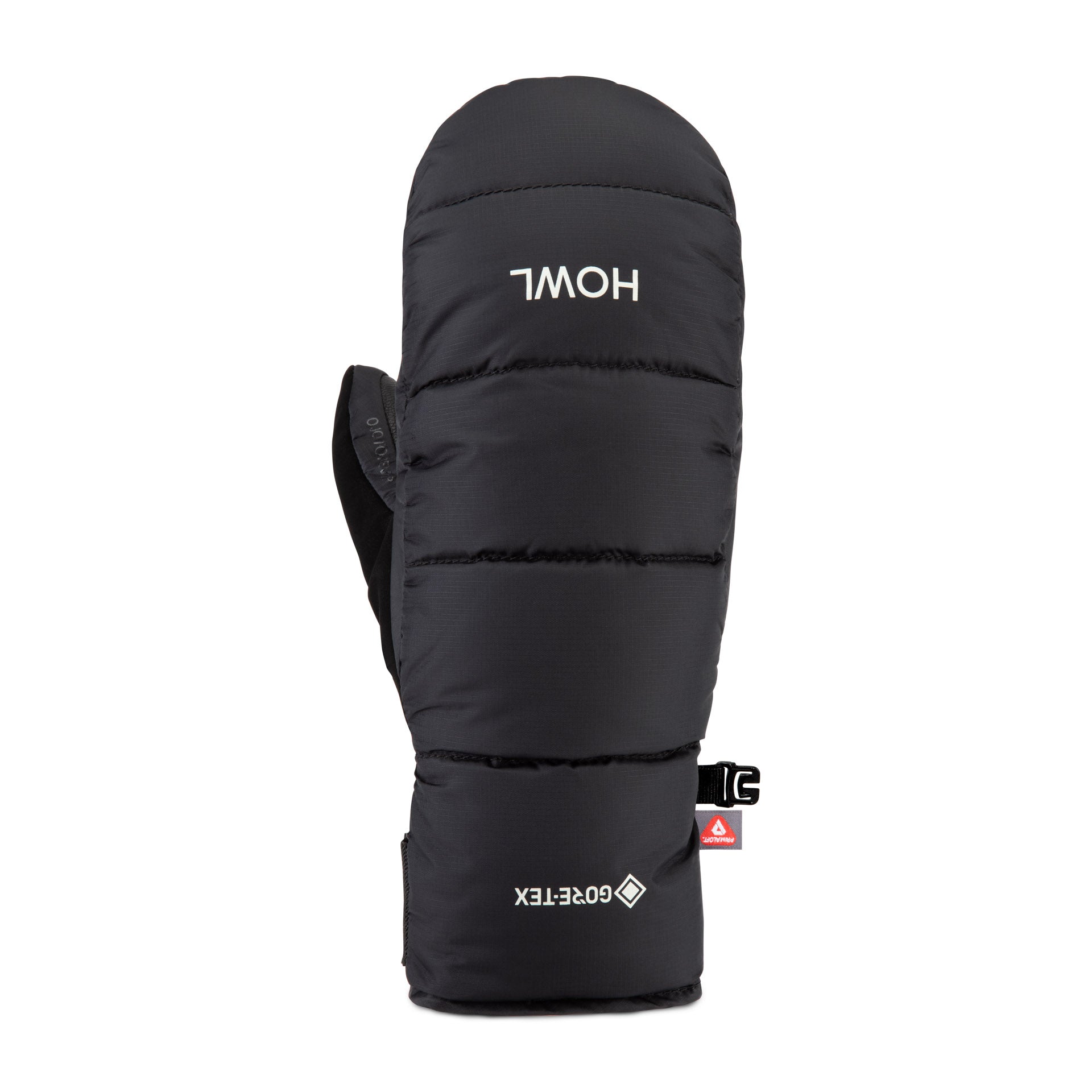 Black Howl Down Gore-Tex mitt showing the right front view, insulated winter glove for men and women with waterproof protection.