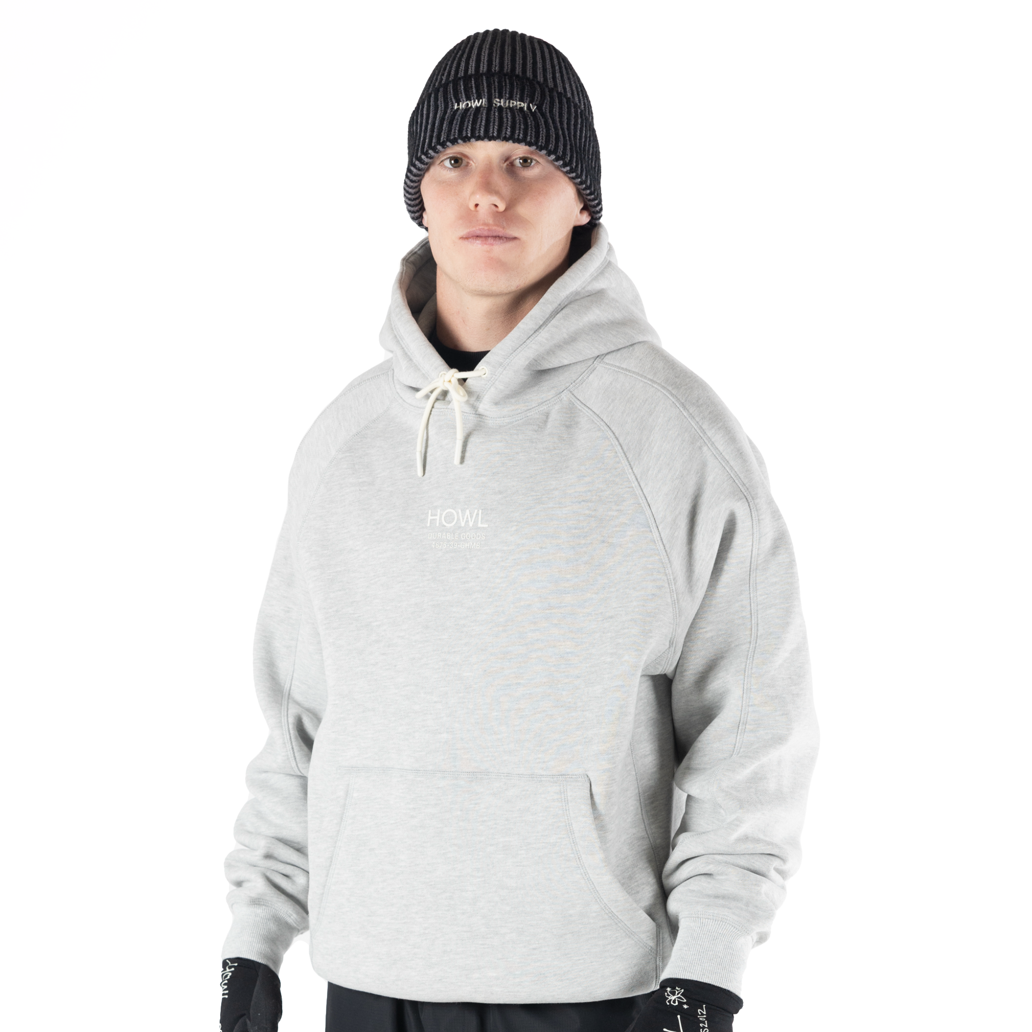 Howl Logo Hoody 2027 in Heather Grey, unisex men's and women's sweatshirt with Howl brand logo on front.