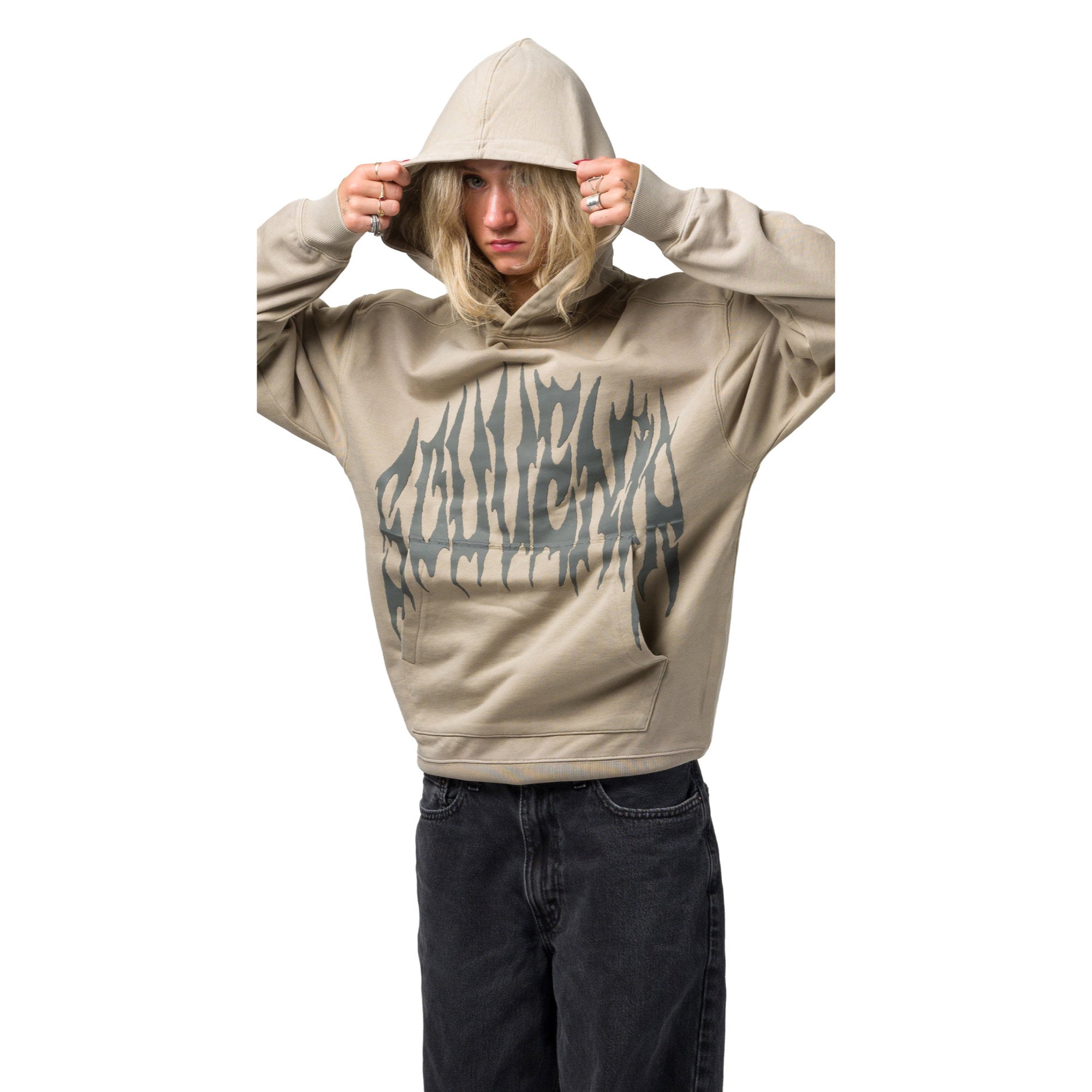 Dirty_Hoodie_Front3_DirtyTan souvenir white background hoodie with blonde model