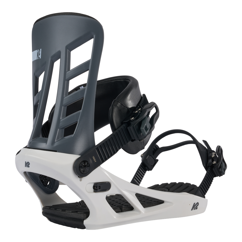 K2 Indy Snowboard Bindings in Grey and White 2024 - M I L O S P O R T