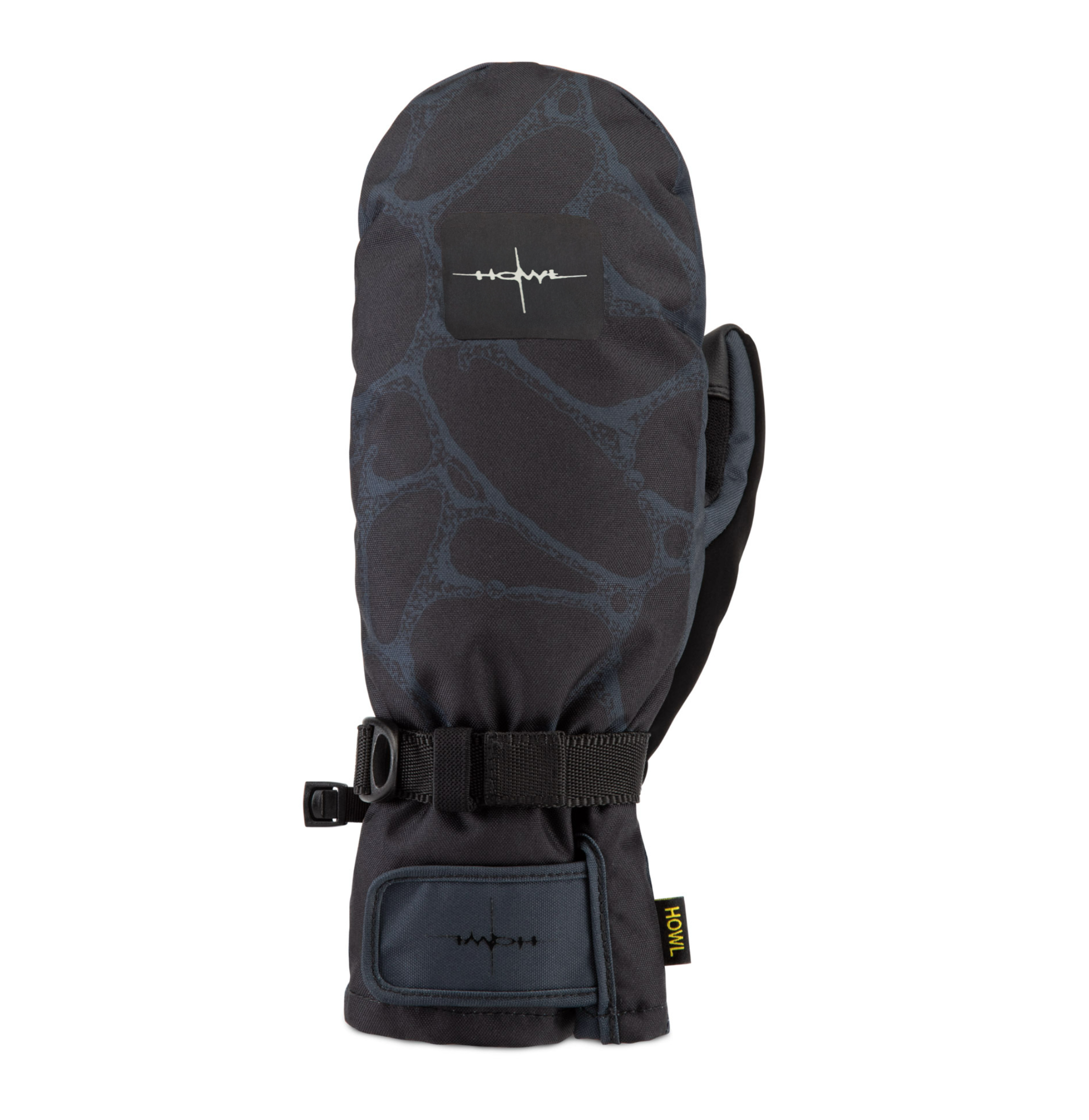 Black Howl Fairbanks Mitt for men and women, showing the left front view with cell pattern design.