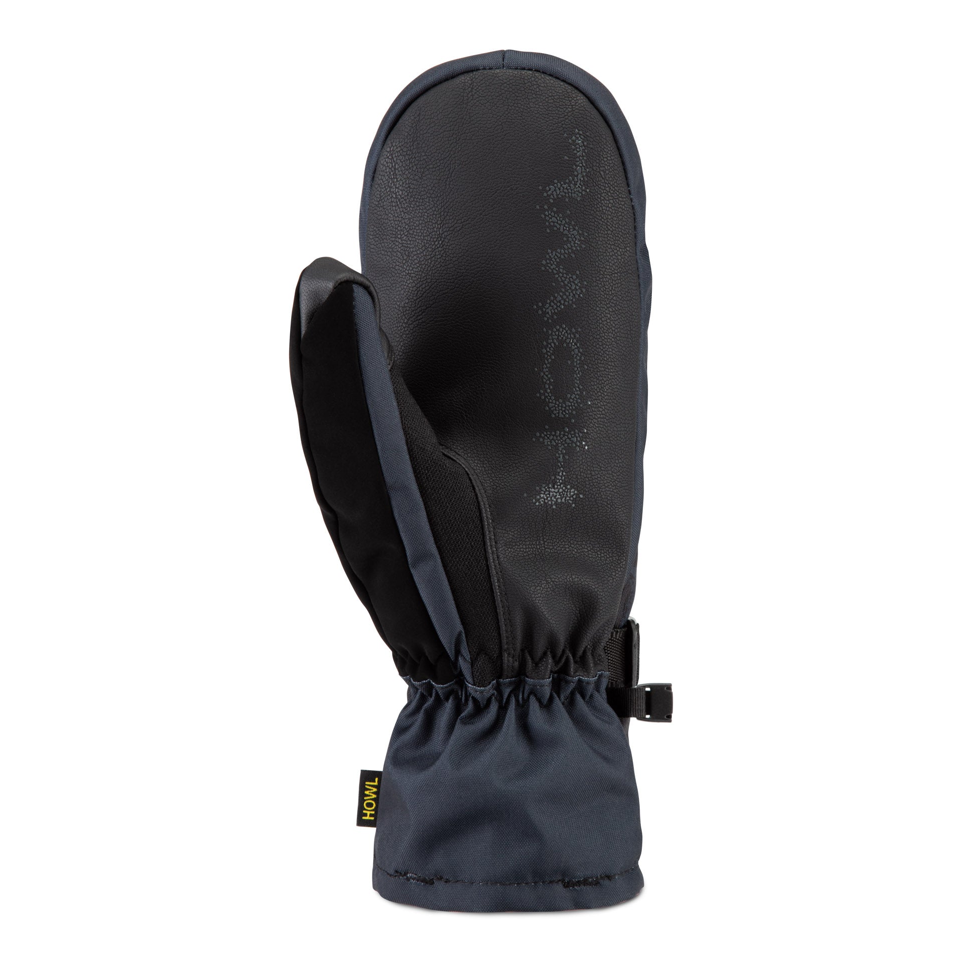 Black Howl Fairbanks Mitt for men and women, showing the left back view with textured cell pattern and warm fleece lining.