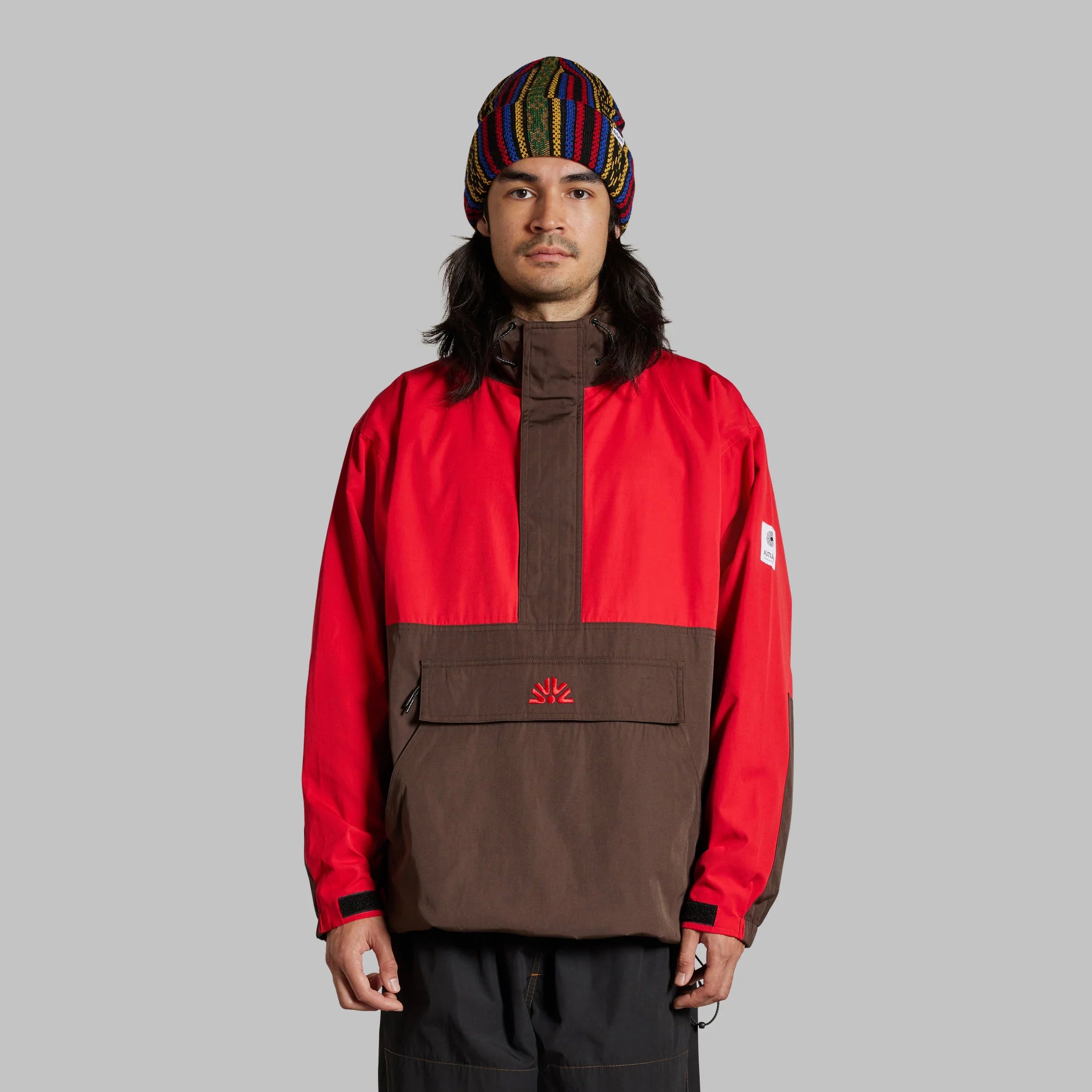Autumn Cascade Anorak In Red and Chocolate Brown - M I L O S P O R T