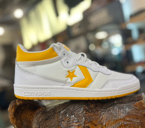 Converse Fastbreak Pro Mid Skate Shoe in White, Light Yellow, and White - M I L O S P O R T