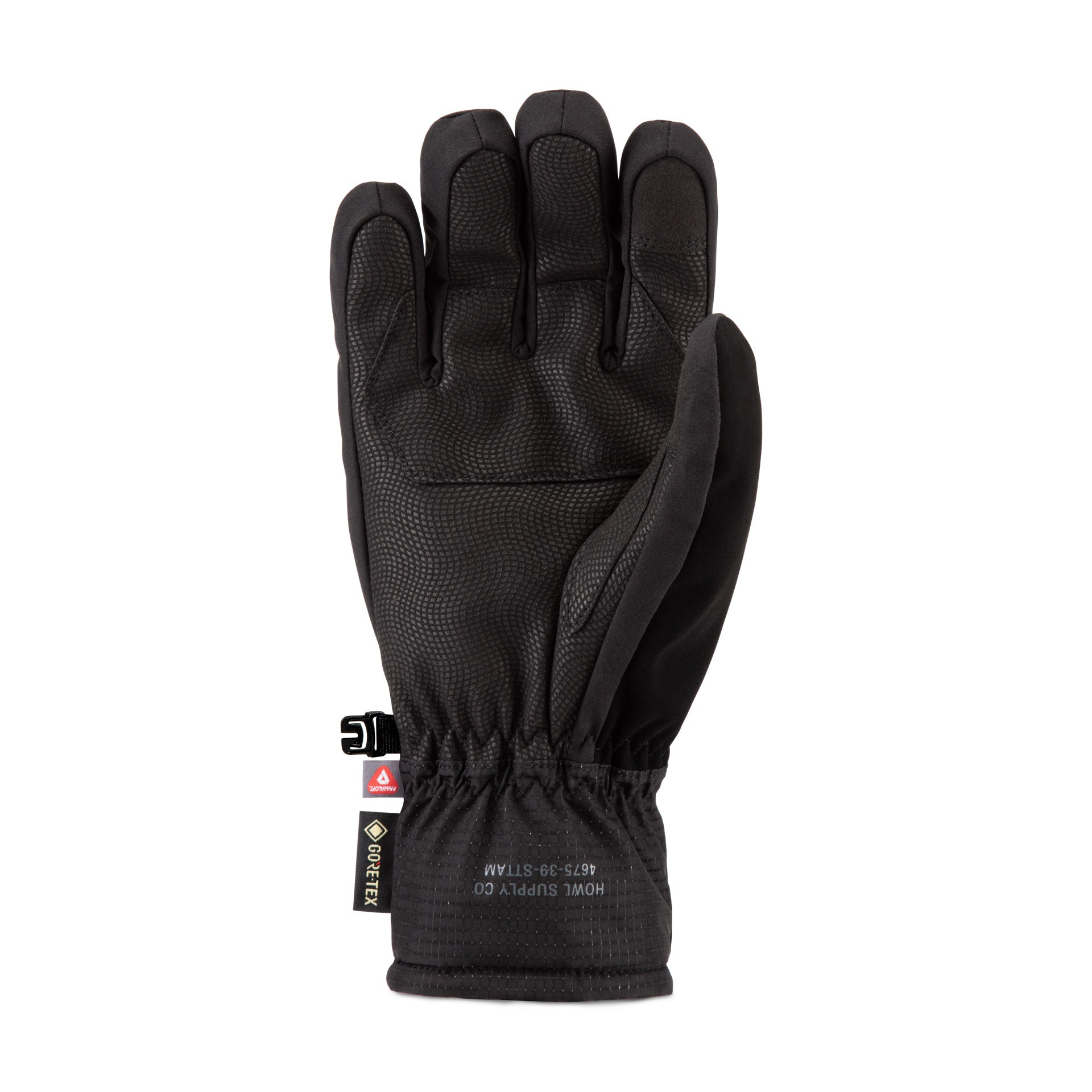 Black Howl Helm Gore-Tex glove for men and women, showing the right back side with detailed waterproof and insulated features.