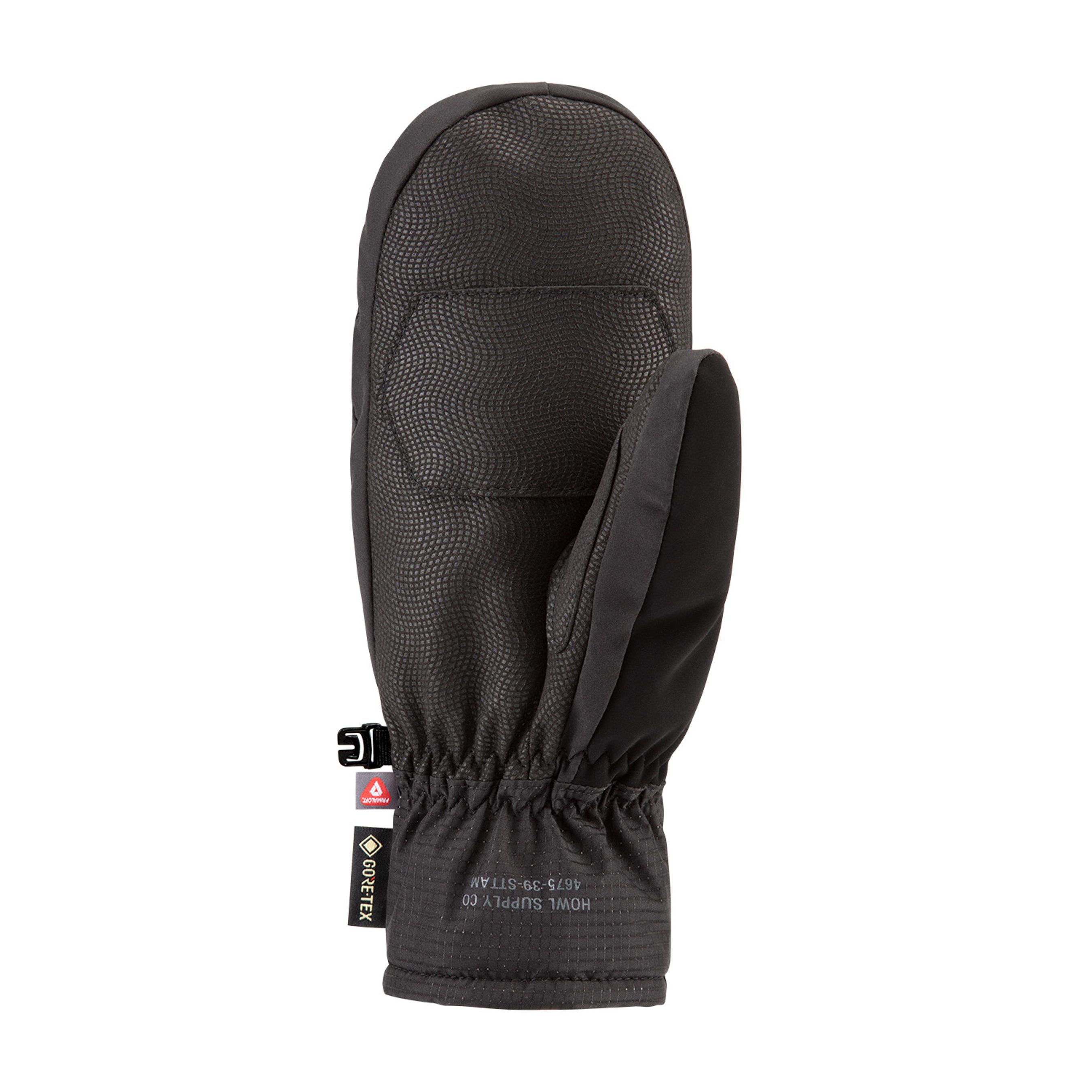 Howl Helm Gore-Tex Mitt in black, men's and women's winter glove with waterproof Gore-Tex material, showing the back view.