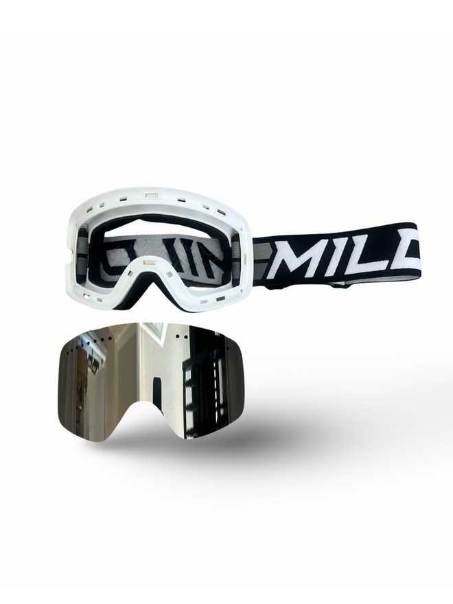 Milosport Team Magna Snow Goggle in White and Chrome with a Low Light Yellow Replacement Lens