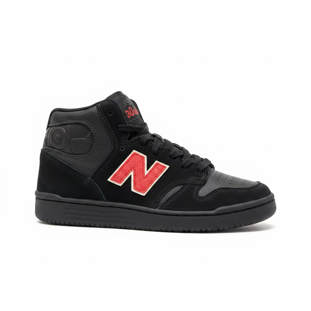New Balance Numeric 480 High Andrew Reynolds HCH Chocolate Re Mix skate shoes with black and brown design and high-top style.