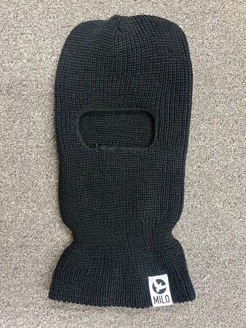 Milosport White Tagged Knit Clava Face Mask in Black