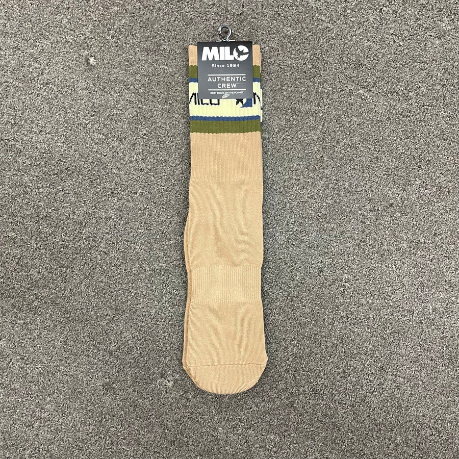 Milosport Team 3 Authentic Crew Socks in Khaki Brown, Forest Green and Dark Blue