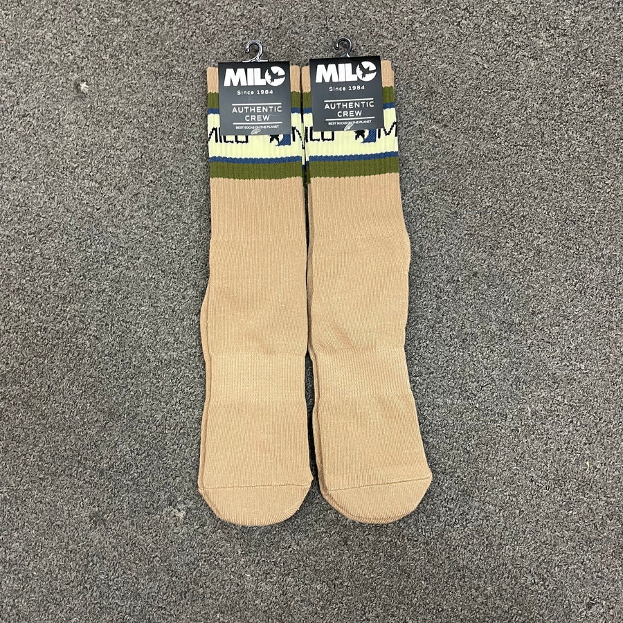 Milosport Team 3 Authentic Crew Socks in Khaki Brown, Forest Green and Dark Blue