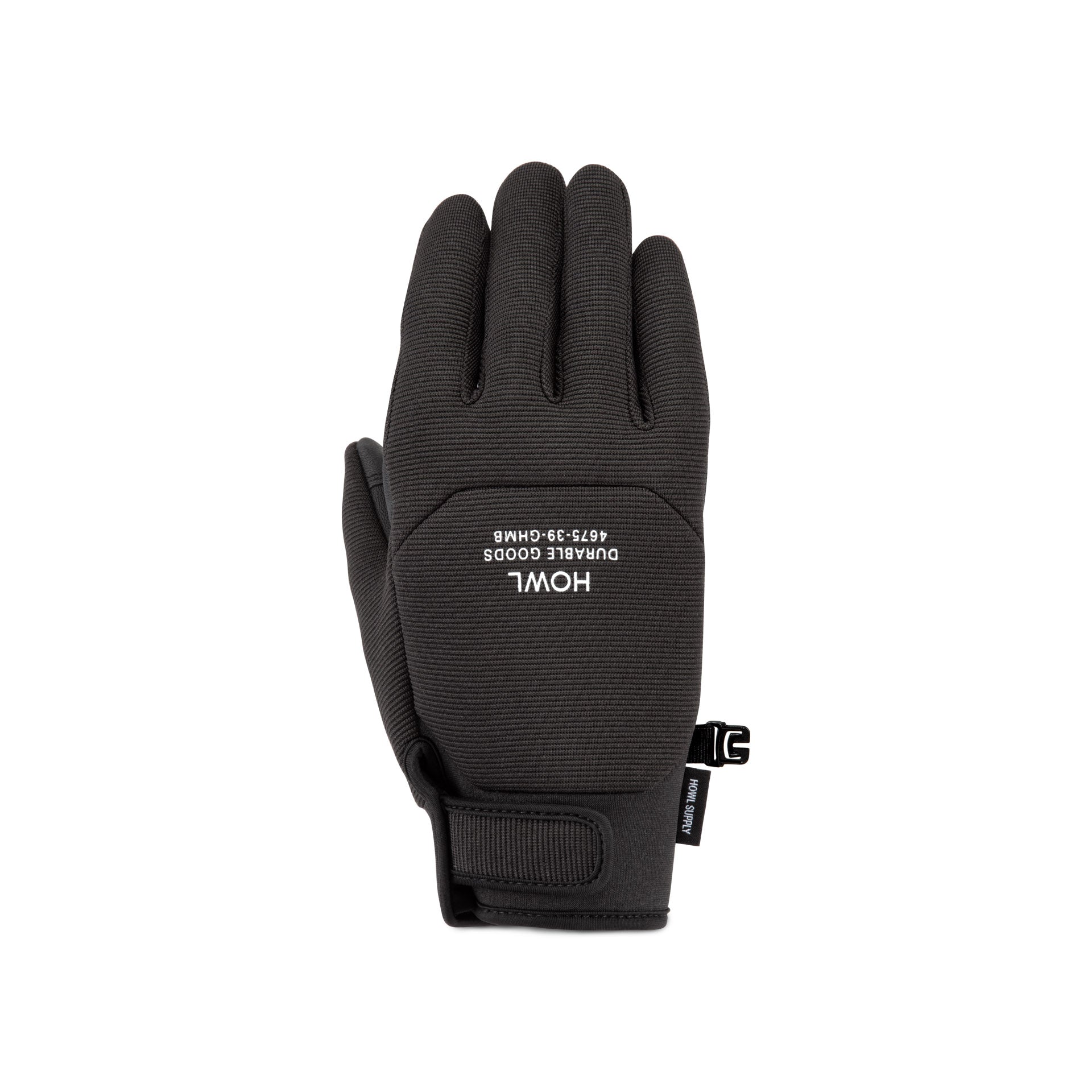 Black Howl Jeepster Glove for men and women, showing the right front side with textured material and stylish design.
