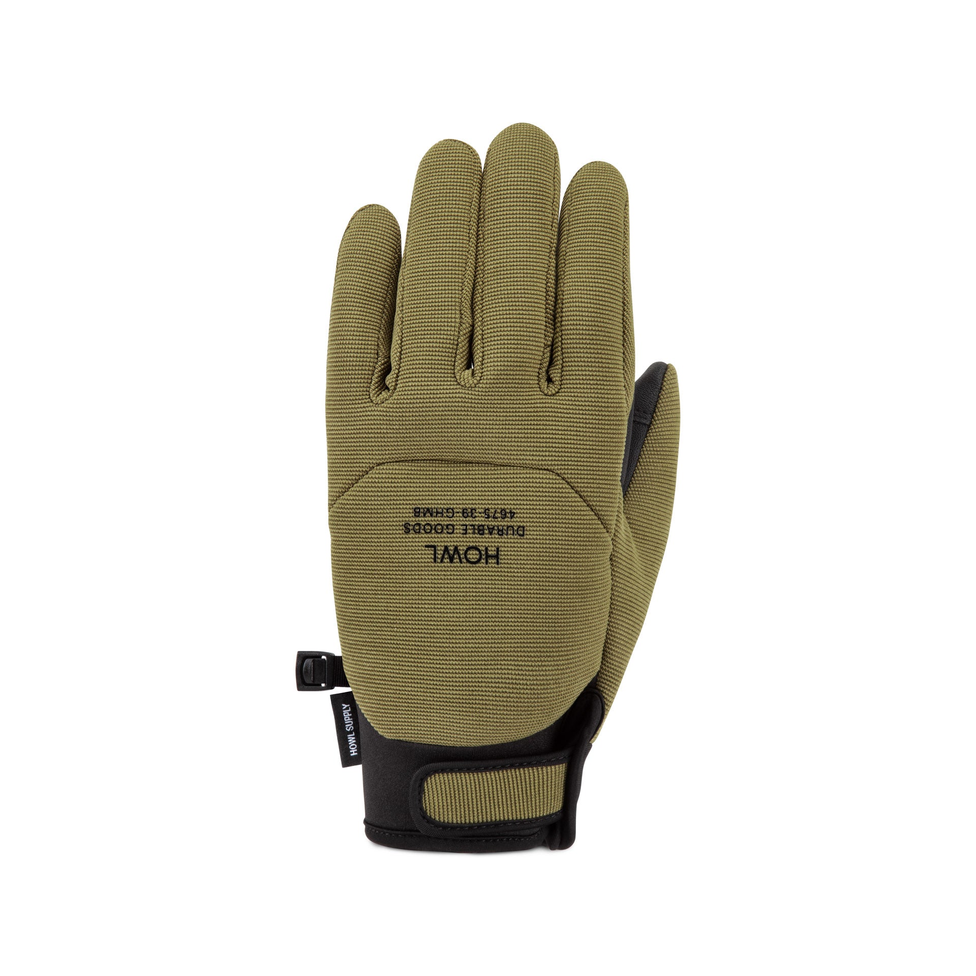 Howl Jeepster Glove in sage color, men's and women's, shown from the left front view, designed for outdoor winter use.