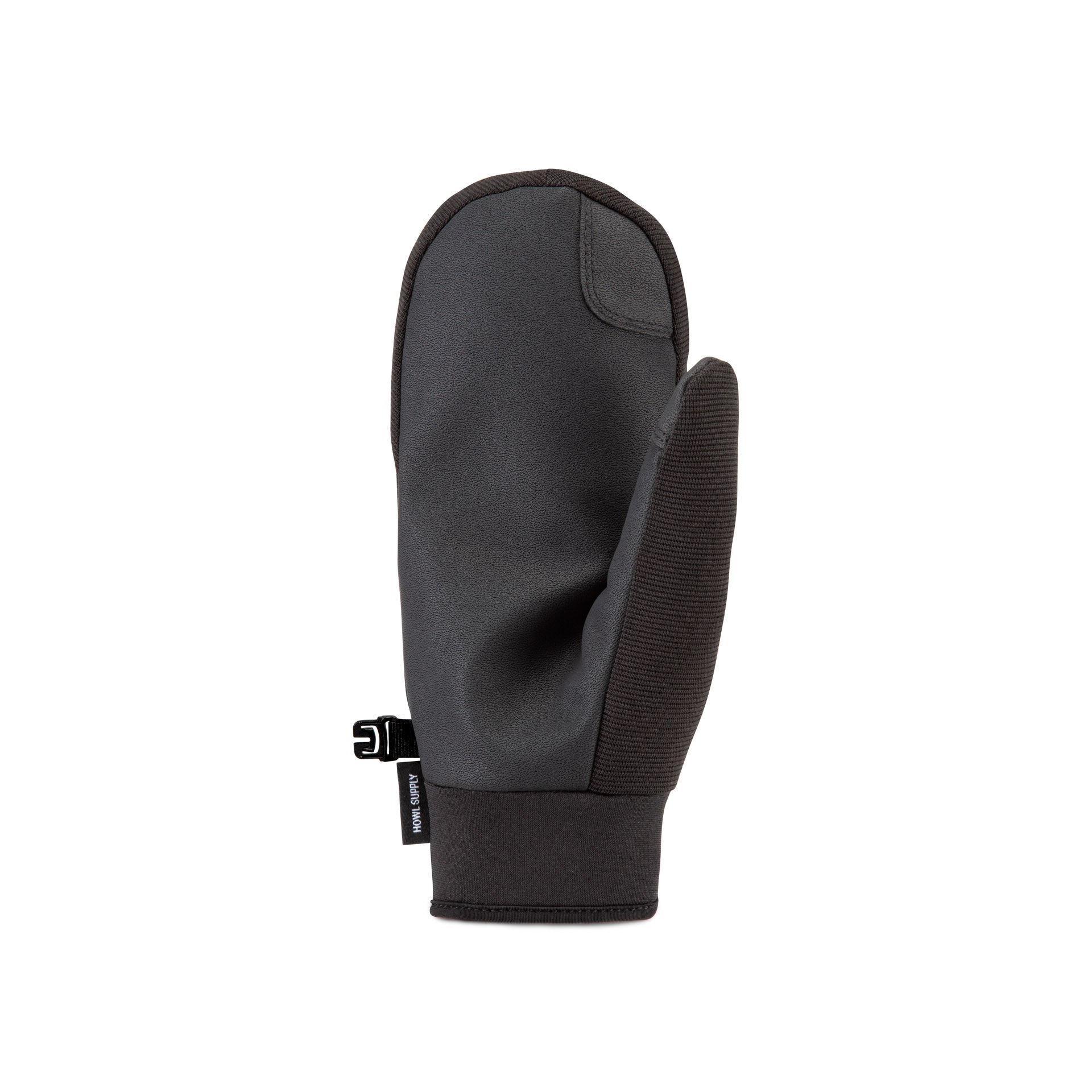 Black Howl Jeepster Mitt for men and women, showing the right back view with textured fabric and secure wrist strap.