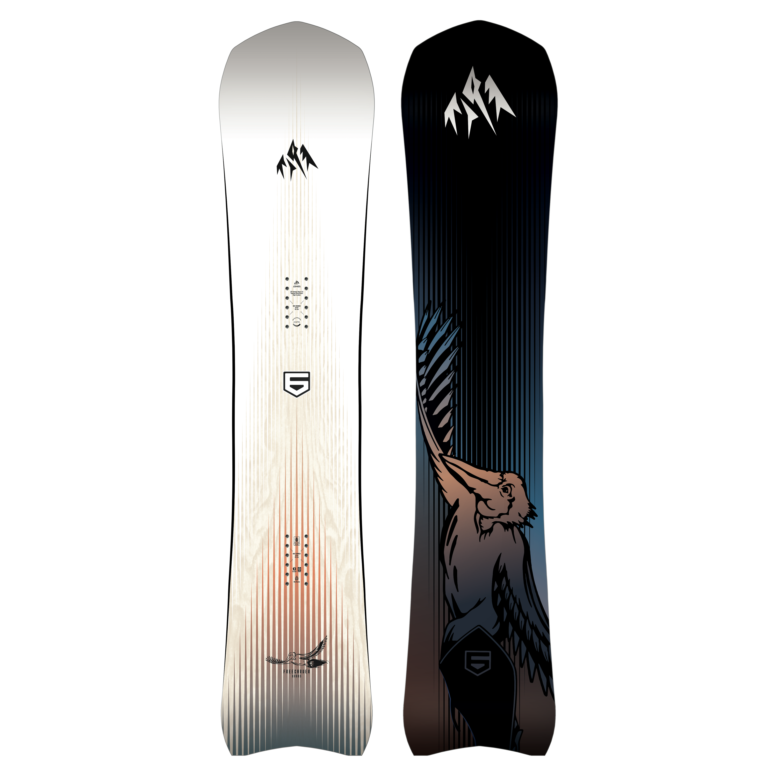 Jones Freecarver 6000 S snowboard for 2027, featuring a sleek winter snow design with the Jones logo and detailed craftsmanship.