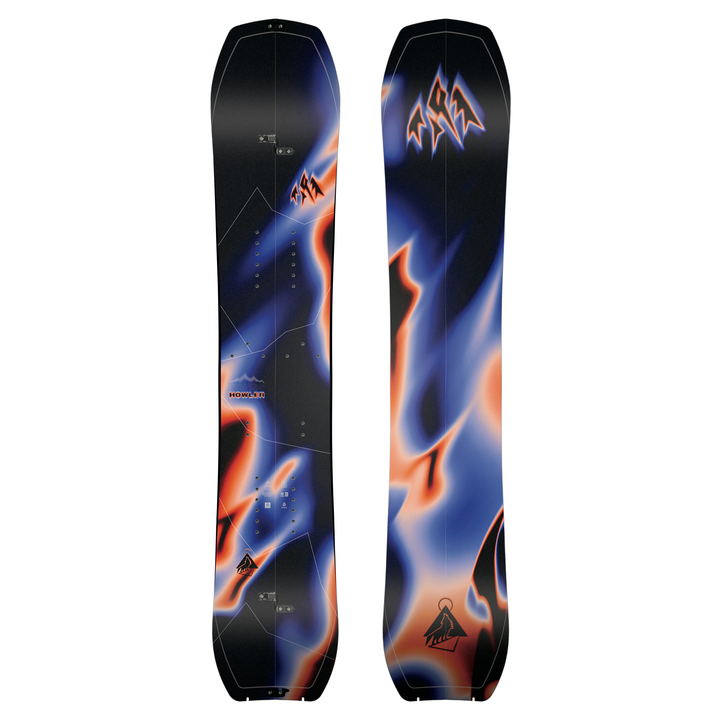 Jones men's Howler splitboard for snowboarding, shown in the image, featuring a split design and durable construction.
