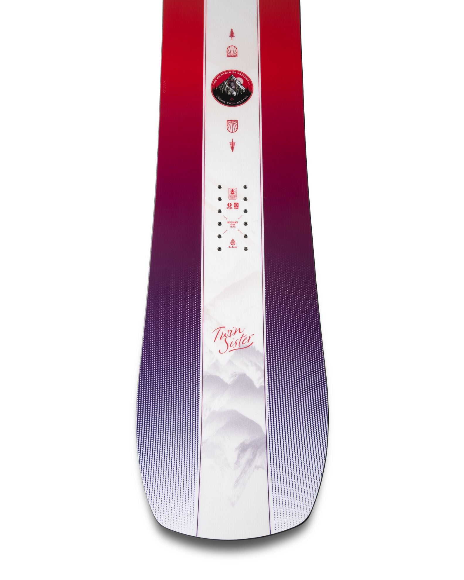 Jones Twin Sister Junior Snowboard 2027 with a Milosport tail, designed for young snowboarders, featuring a sleek, colorful winter sports design.