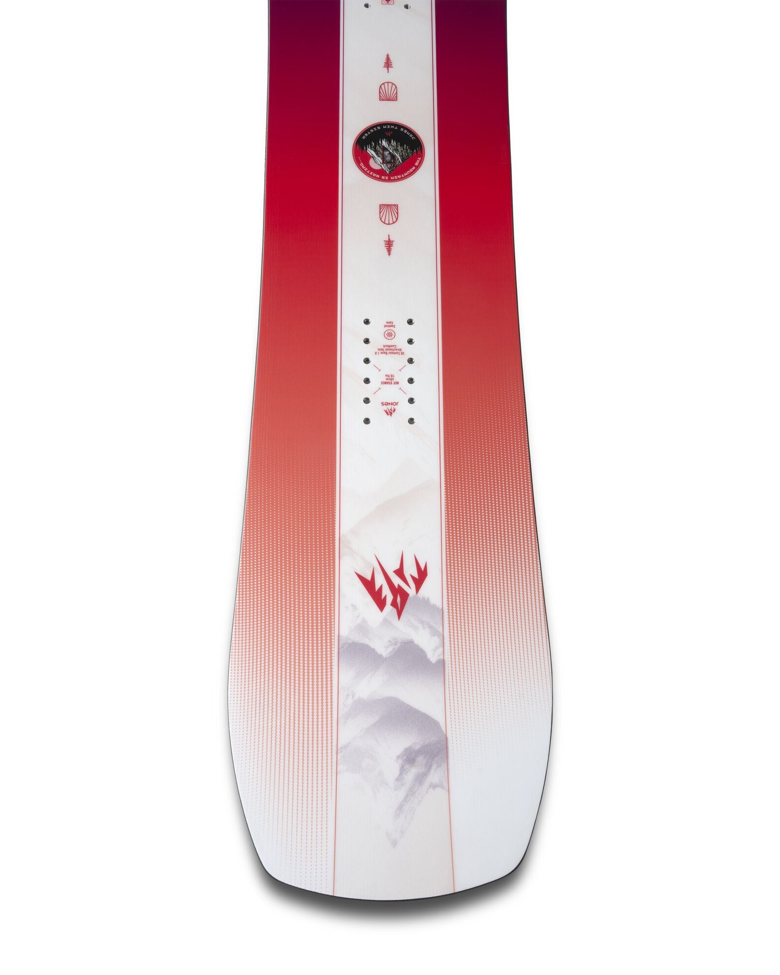 Jones Twin Sister Junior Snowboard 2027, side view showing the snowboard with graphics and tip design, ideal for young riders.