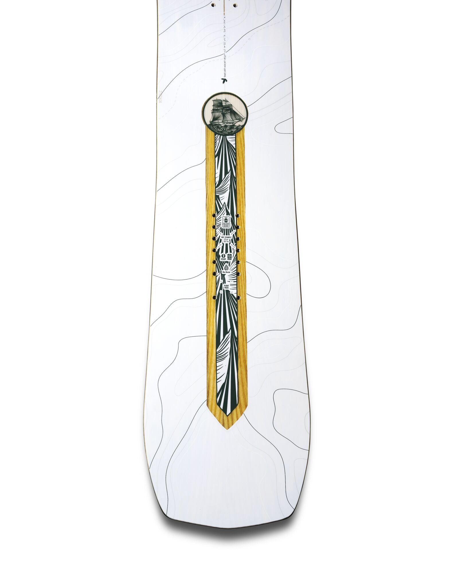 Jones Women's Flagship Snowboard 2027, showcasing the snowboard's design and Milosport tail in a winter setting.