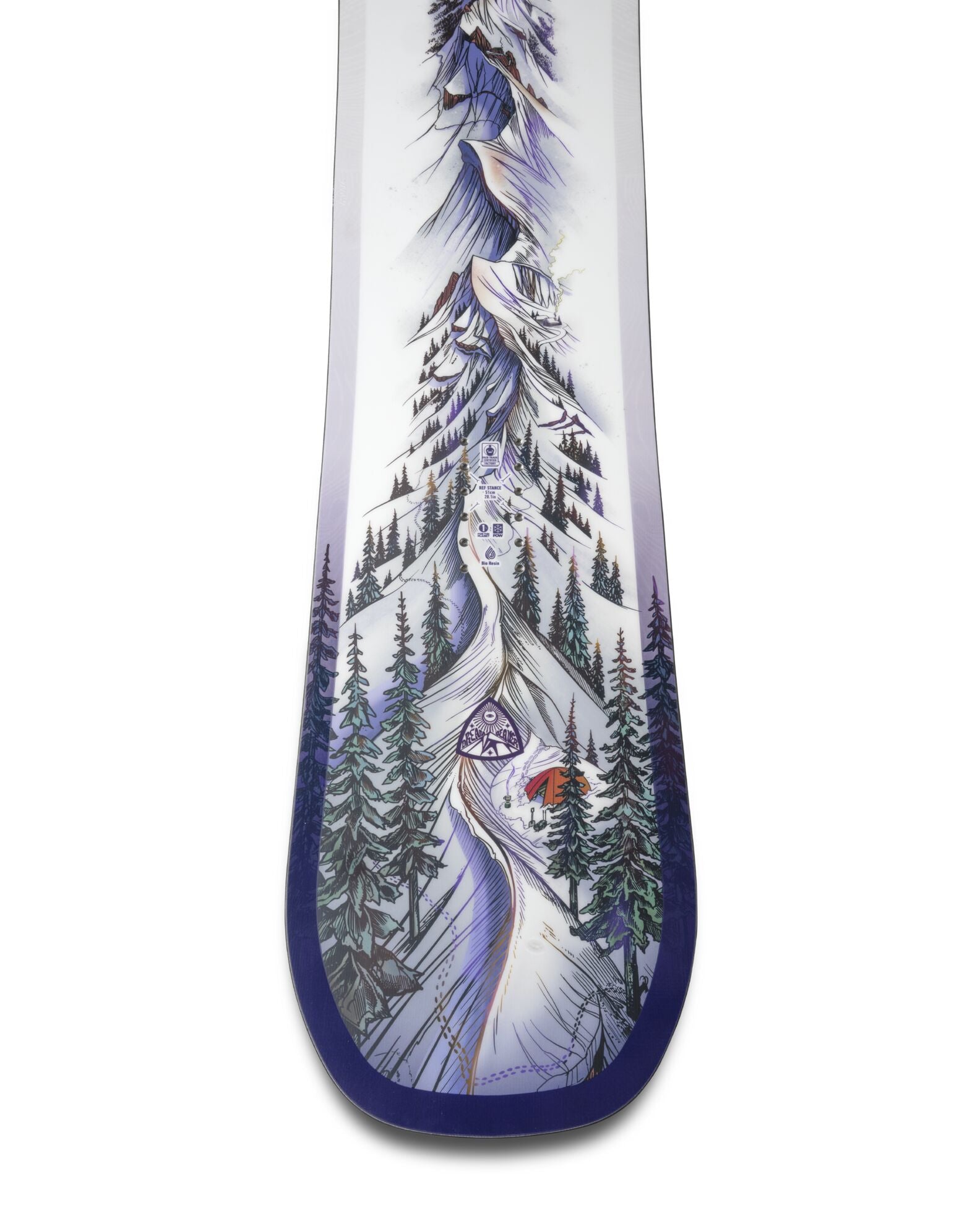 Jones Women's Dream Weaver 2 snowboard showing the top sheet design with colorful graphics and brand logo, ideal for winter snowboarding.