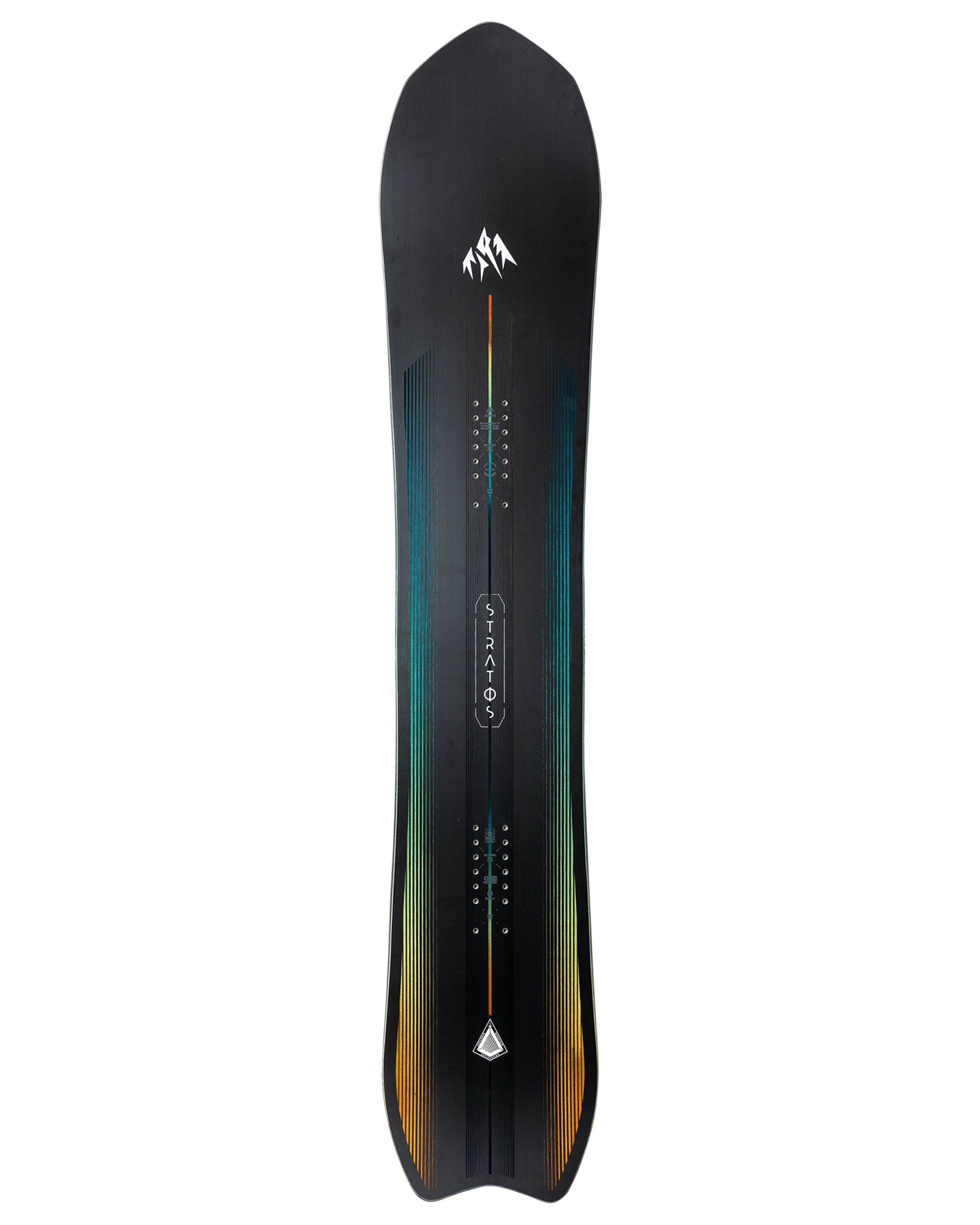 Jones Mens Stratos Snowboard 2027 shown on snow, featuring a sleek design ideal for all-mountain riding and freestyle adventures.