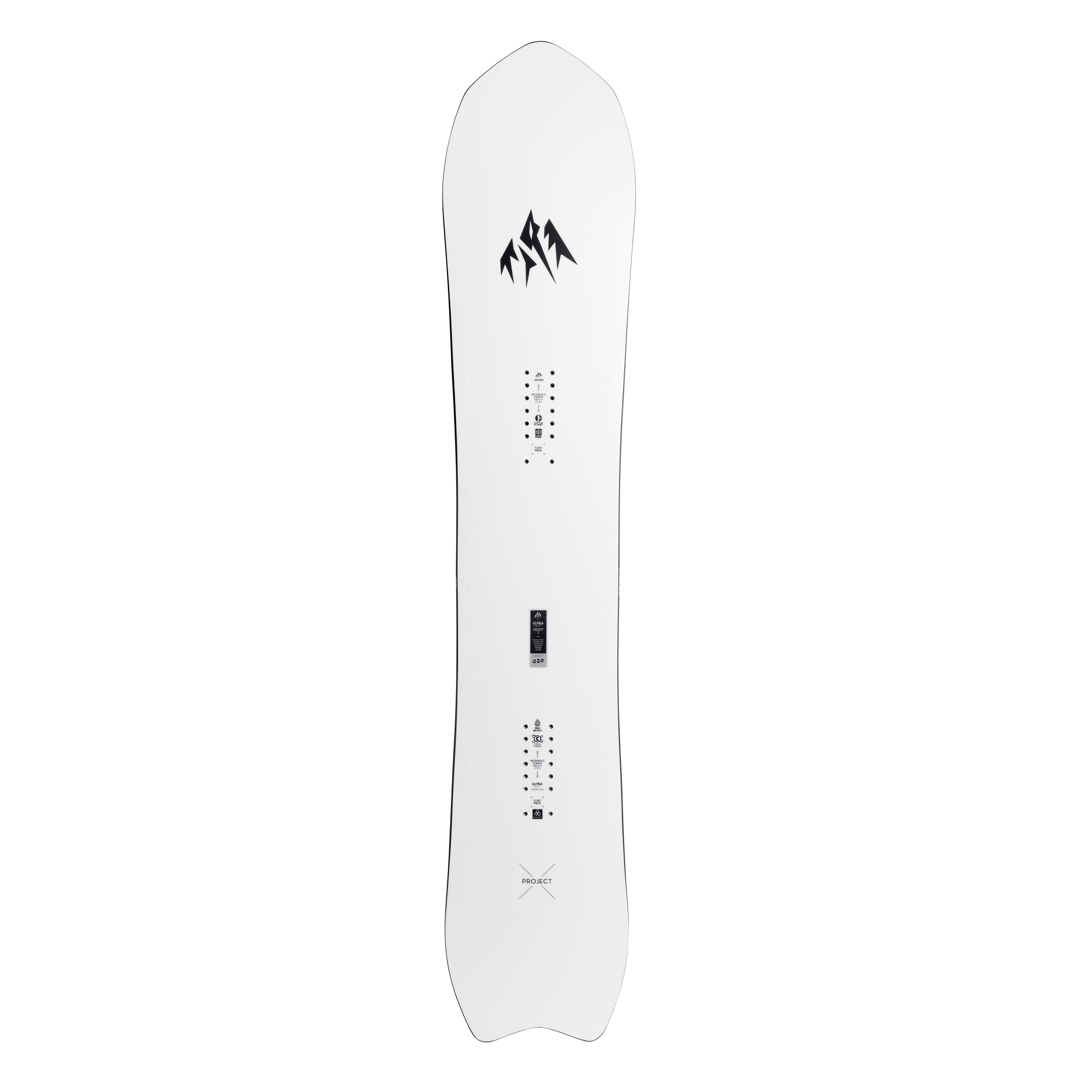 Jones Ultralight Project X snowboard for men, showcasing the sleek design and graphics for winter snowboarding.