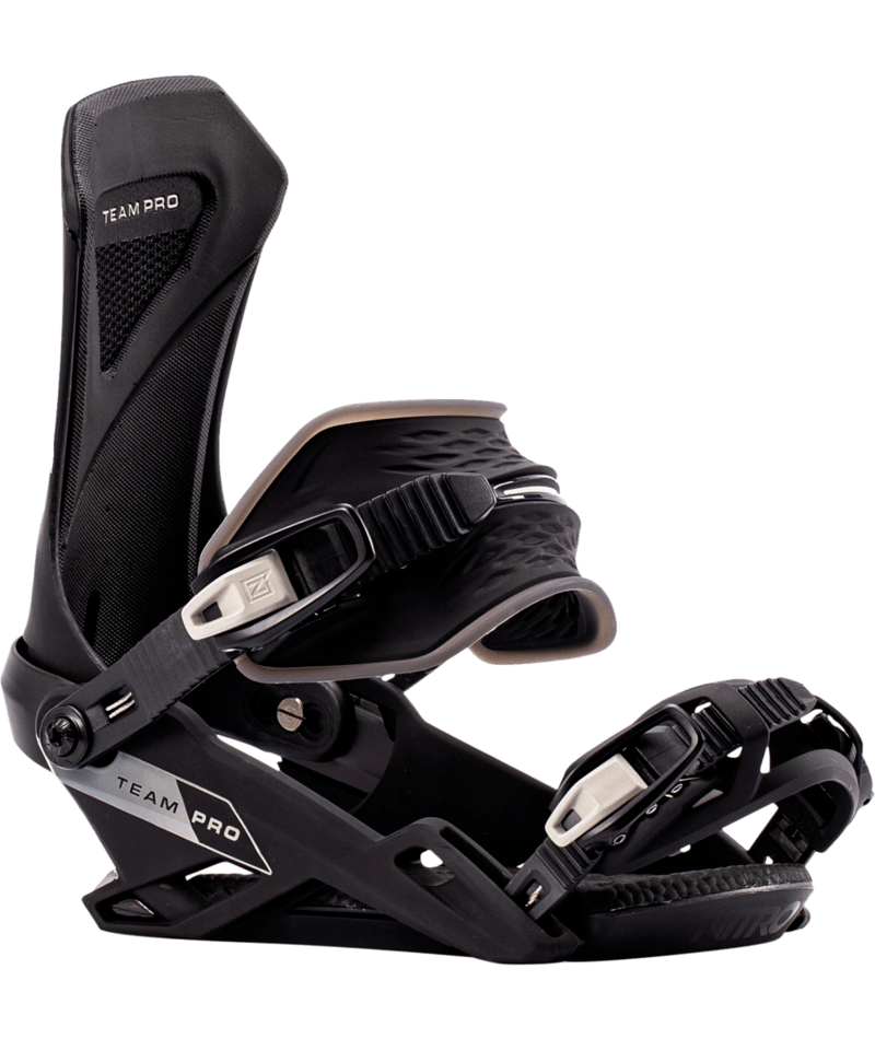 Nitro Team Pro snowboard bindings for snowboarding, featuring adjustable straps and high-performance design.