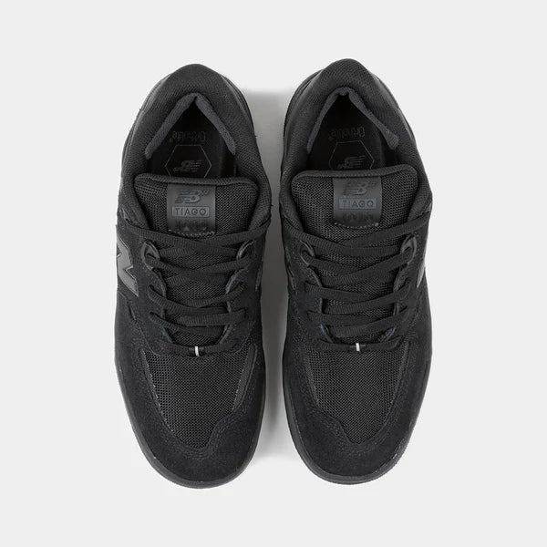 New Balance Numeric Tiago 1010 skate shoes in black with black accents, featuring a sleek design and durable sole.