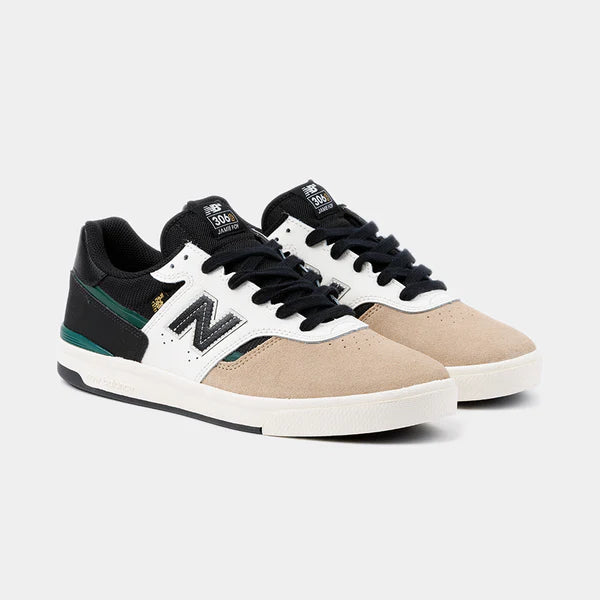 New Balance Numeric 306 Cup Foy skate shoes in beige and black, featuring a sleek design and durable construction.