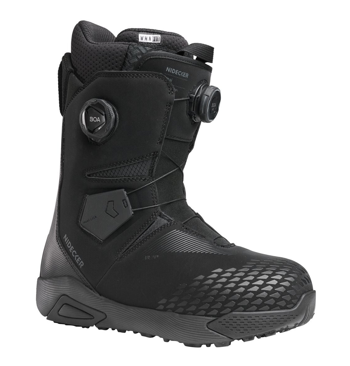 Nidecker Altai Women's Snowboard Boots in black, designed for snowboarding, with a low-res image showing the boots' side view.