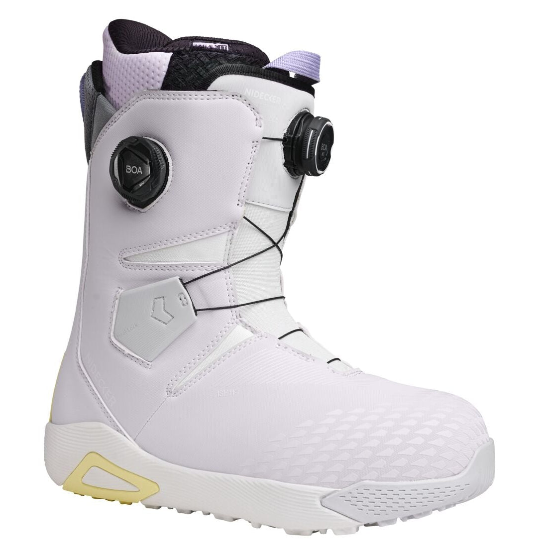 Nidecker Altai women's snowboarding boots in lunar gray, designed for snowboarding comfort and style.