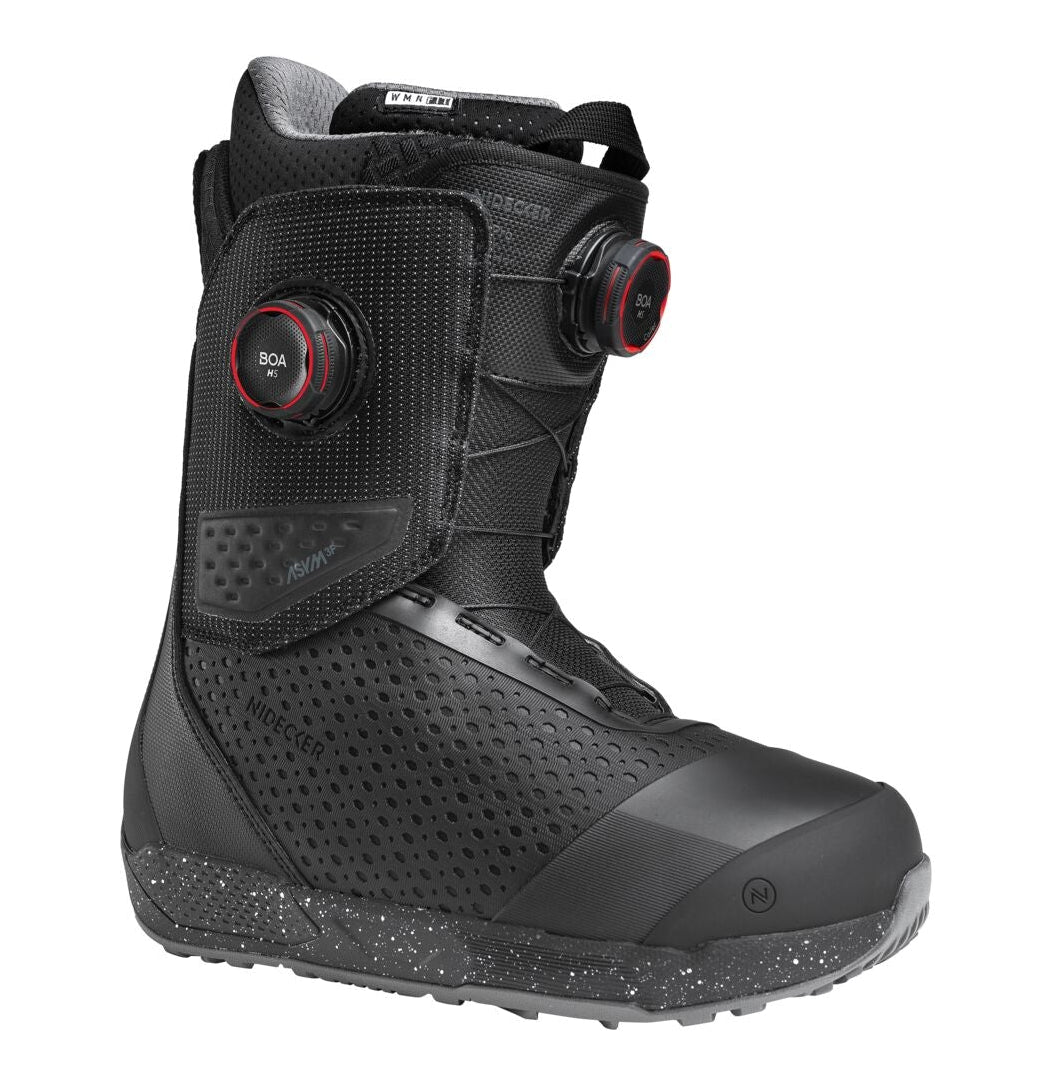 Nidecker Rift Pro women's snowboard boots in black, designed for snowboarding with a snug fit and durable construction.