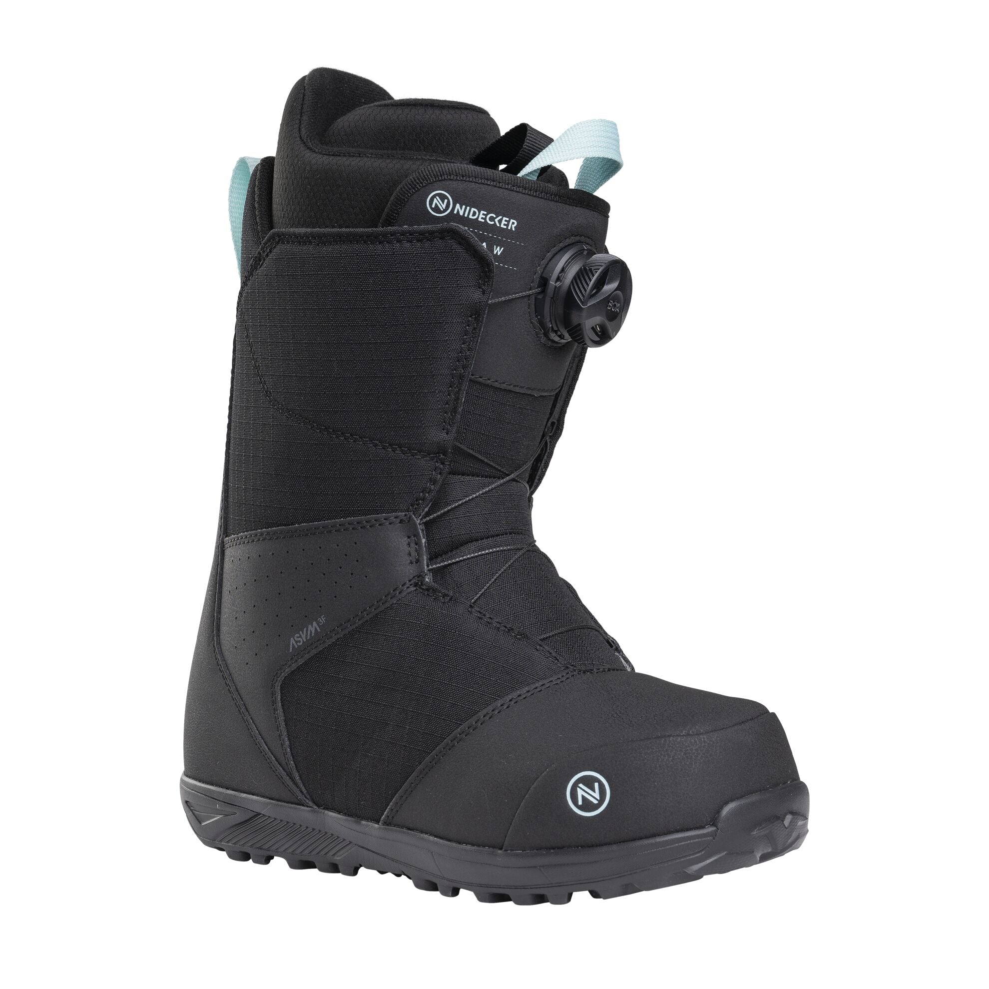 Nidecker Sierra women's snowboard boots in black, designed for snowboarding with a snug fit and durable construction.
