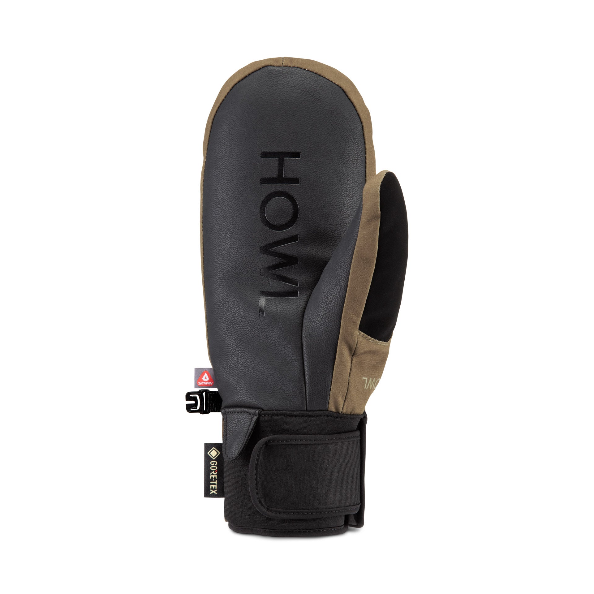 Howl Gore-Tex pocket mitt in olive color, showing the right back side, designed for men and women for waterproof warmth.